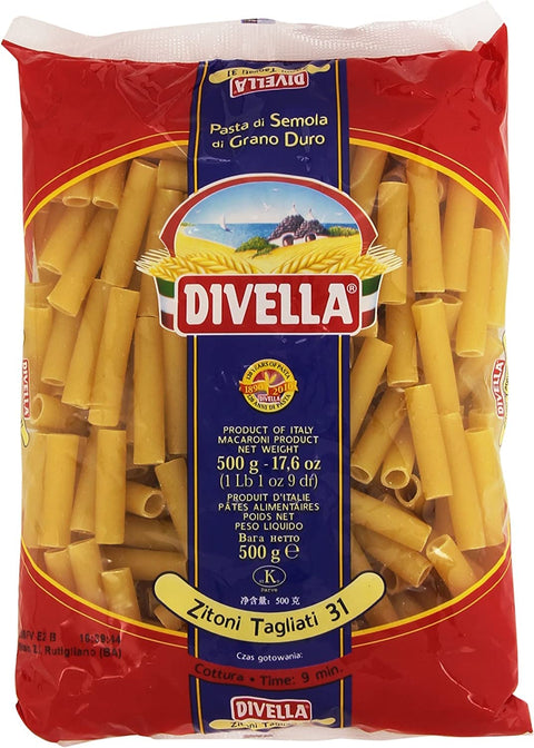 Italian Gourmet E.R. Nudeln & Pasta 10x Divella Zitoni Tagliat N. 31 Hartweizengrieß Pasta Italienische Nudeln 500g Packung + Italian Gourmet Polpa di Pomodoro 400g Dose 8005121000313