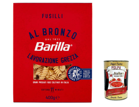 Italian Gourmet E.R. Nudeln & Pasta 10x Fusilli al Bronzo Bronze Gezogene Pasta 400g Rohe Verarbeitungsmethode + Italian Gourmet polpa 400g 8076809580939