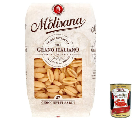 Italian Gourmet E.R. Nudeln & Pasta 10x La Molisana Gnocchetti sardi N. 27 Pasta Lenta Lavorazione Teigwaren aus Hartweizengrieß Bronze-Zeichnung 500g + Italian Gourmet Polpa 400g 8004690052716