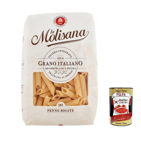 La Molisana Penne Rigate N. 20 Pasta Lenta Lavorazione Teigwaren aus Hartweizengrieß Bronze - Zeichnung 10x 500g inkl. Italian Gourmet Polpa 400g Original italienisch