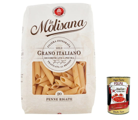 Italian Gourmet E.R. Nudeln & Pasta 10x La Molisana Penne Rigate N. 20 Pasta Lenta Lavorazione Teigwaren aus Hartweizengrieß Bronze-Zeichnung 500g + Italian Gourmet Polpa 400g 8004690052044