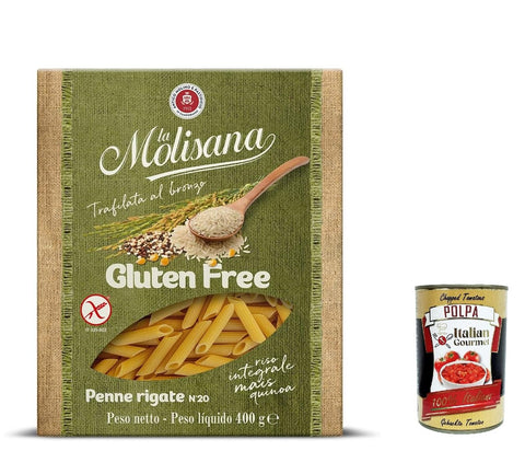 Italian Gourmet E.R. Nudeln & Pasta 10x La Molisana, Penne Rigate n. 20 Senza glutine, Gluten frei Pasta mit voller Reis, Mais und Quinoa, gluten free, 400 g + Italian Gourmet polpa 400g 8004690470039