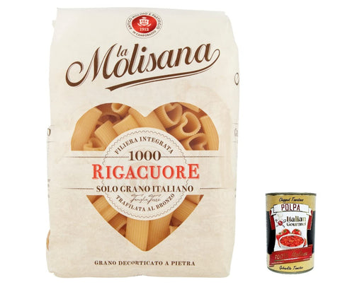 Italian Gourmet E.R. Nudeln & Pasta 10x La Molisana Rigacuore N. 1000 Pasta Lenta Lavorazione Teigwaren aus Hartweizengrieß Bronze-Zeichnung 500g + Italian Gourmet Polpa 400g 8004690110003
