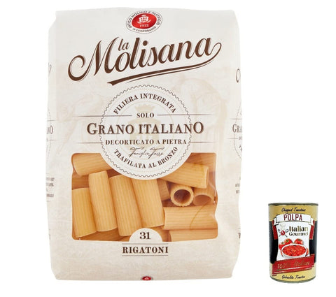 Italian Gourmet E.R. Nudeln & Pasta 10x La Molisana Rigatoni N. 31 Pasta Lenta Lavorazione Teigwaren aus Hartweizengrieß Bronze-Zeichnung 500g + Italian Gourmet Polpa 400g 8004690053195