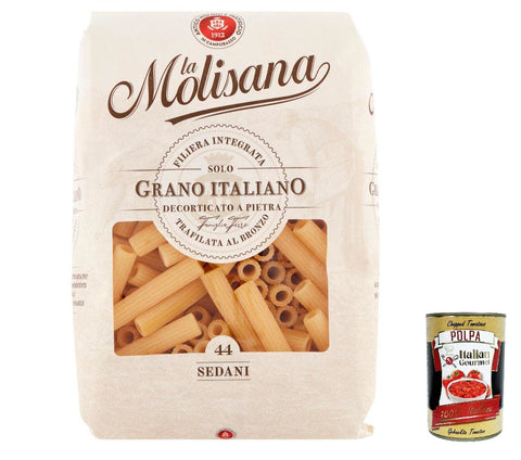 Italian Gourmet E.R. Nudeln & Pasta 10x La Molisana Sedani N. 44 Pasta Lenta Lavorazione Teigwaren aus Hartweizengrieß Bronze-Zeichnung 500g + Italian Gourmet Polpa 400g 8004690054406
