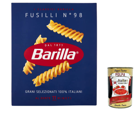 Italian Gourmet E.R. Nudeln & Pasta 10x Pasta Barilla Fusilli Nr. 98 italienisch Nudeln 500 g pack + Italian Gourmet polpa 400g 8076802085981