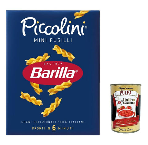 Italian Gourmet E.R. Nudeln & Pasta 10x Pasta Barilla Mini Fusilli, 100% italienisch Nudeln 500 g pack + Italian Gourmet polpa 400g 8076809523837