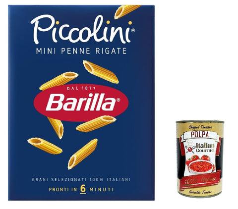 Italian Gourmet E.R. Nudeln & Pasta 10x Pasta Barilla Mini Penne rigate, 100% italienisch Nudeln 500 g pack + Italian Gourmet polpa 400g 8076809523844
