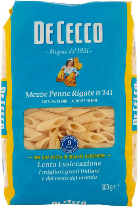 Italian Gourmet E.R. Nudeln & Pasta 10x Pasta De Cecco 100% Italienisch Mezza Penne rigate N°141 Nudeln 500g + Italian Gourmet Polpa 400g 8001250121417