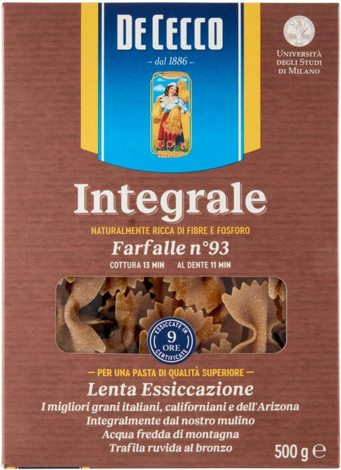 Italian Gourmet E.R. Nudeln & Pasta 10x Pasta De Cecco Farfalle integrali n. 93 Vollkor italienisch Nudeln 500 g + Italian Gourmet polpa 400g 8001250006189