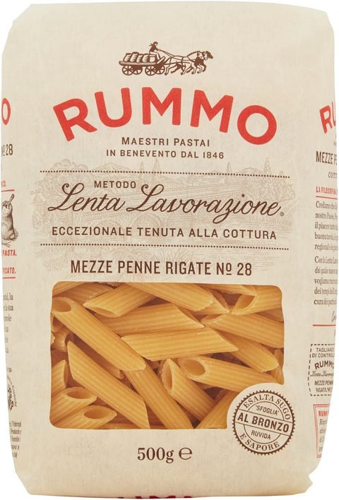 Italian Gourmet E.R. Nudeln & Pasta 10x Rummo Mezze Penne Rigate N. 28 Hartweizengrieß Pasta Italienische Nudeln 500g Packung + Italian Gourmet Polpa di Pomodoro 400g Dose 8008343200288