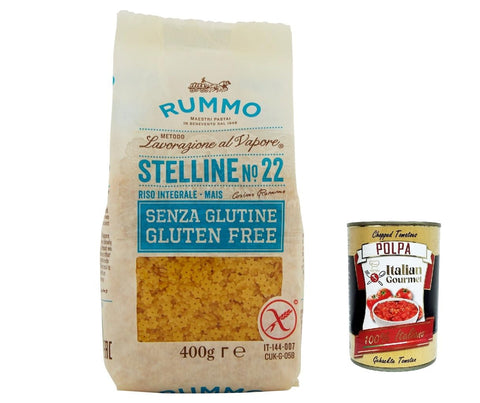 Italian Gourmet E.R. Nudeln & Pasta 10x Rummo Pasta Stelline n. 22 senza Glutine, gluten free, 100% italienische Pasta nudeln glutenfrei 400g + Italian Gourmet polpa 400g 8008343880220