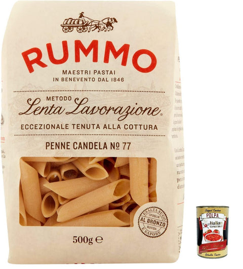 Italian Gourmet E.R. Nudeln & Pasta 10x Rummo Penne candela N. 77 Hartweizengrieß Pasta Italienische Nudeln 500g Packung + Italian Gourmet Polpa di Pomodoro 400g Dose 8008343200776