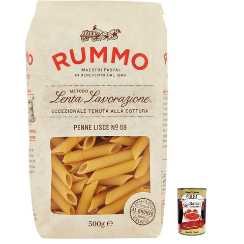 Rummo Penne Lisce N. 59 Hartweizengrieß Pasta Italienische Nudeln 500g Packung 10x Original italienisch inkl. Italian Gourmet Polpa di Pomodoro 400g Dose