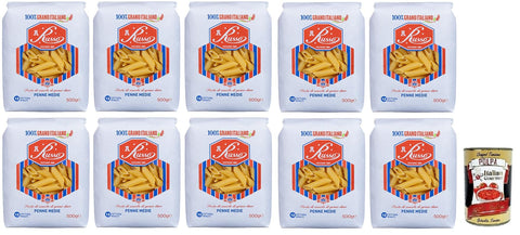 Italian Gourmet E.R. Nudeln & Pasta 10x Russo Penne Medie N°46 Hartweizengrieß Pasta,100% Italienischer Weizen,500g-Packung + Italian Gourmet Polpa di Pomodoro 400g Dose 8000139922503