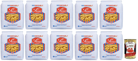 Italian Gourmet E.R. Nudeln & Pasta 10x Russo Penne Medie Rigate N°123 Hartweizengrieß Pasta,100% Italienischer Weizen,500g-Packung + Italian Gourmet Polpa di Pomodoro 400g Dose 8000139922749