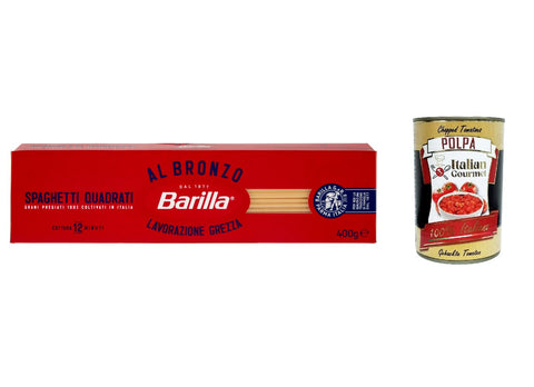 Italian Gourmet E.R. Nudeln & Pasta 10x Spaghetti Quadrati al Bronzo Bronze Gezogene Pasta 400g Rohe Verarbeitungsmethode + Italian Gourmet polpa 400g 8076809580892
