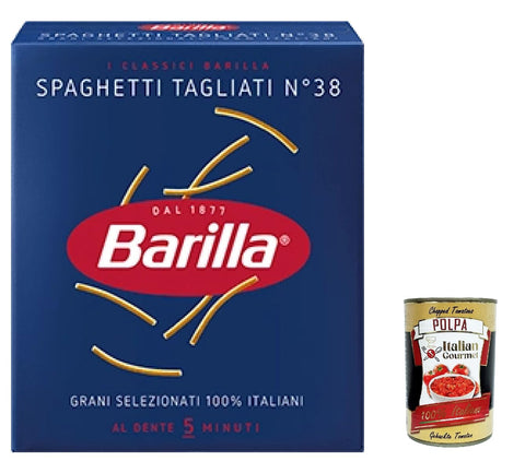 Italian Gourmet E.R. Nudeln & Pasta 10x Spaghetti Tagliati n°38, Pasta 100% italienisch Nudeln aus Hartweizengrieß 500g Packung + Italian Gourmet Polpa di Pomodoro 400g Dose 8076809545440