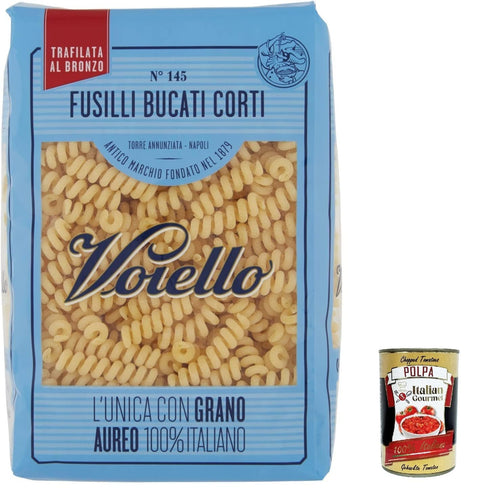 Italian Gourmet E.R. Nudeln & Pasta 10x Voiello Pasta Fusilli bucati corti Nudeln 100 % italienische N145, 500g + Italian Gourmet Polpa 400g 8076810500759