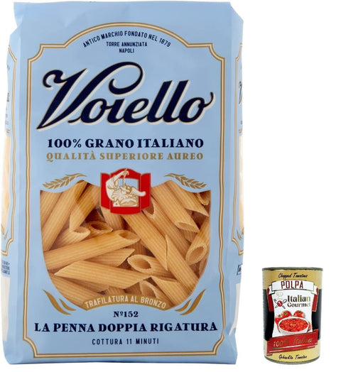Italian Gourmet E.R. Nudeln & Pasta 10x Voiello Pasta Penne rigate Nudeln 100 % italienische N 152 500g + Italian Gourmet Polpa 400g 8076810500391