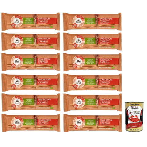 Alce Nero Pasta Spaghettoni, Bio - Hartweizen Nudeln, Mit Bio - Cappelli - Hartweizen, Angebaut in Italien, Packung mit 12x 500g inkl. Italian Gourmet Polpa di Pomodoro 400g Dose Original italienisch