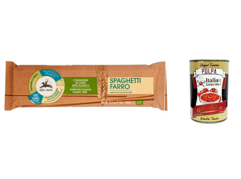 Italian Gourmet E.R. Nudeln & Pasta 12x Alce Nero Spaghetti al farro, 100%, Spaghetti mit Emmer Wheat, Vollkorn 500g + Italian Gourmet polpa 400g 8009004120105