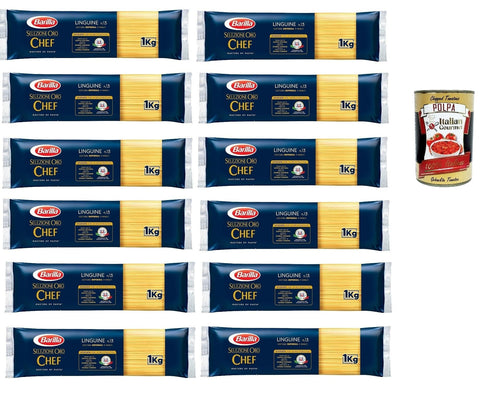 Italian Gourmet E.R. Nudeln & Pasta 12x Barilla Pasta Selezione Oro Chef Linguine n° 13 Italienische Kurze Pasta 1Kg Packung + Italian Gourmet polpa 400g 8076809527972