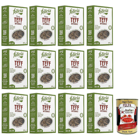Felicia Penne di Teff Integrale,Pasta mit 100% Vollkorn Teff,Authentischer Geschmack der äthiopischen Küche,Packung mit 250g 12x Original italienisch inkl. Italian Gourmet Polpa di Pomodoro 400g Dose