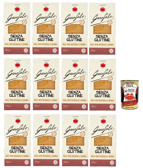 Italian Gourmet E.R. Nudeln & Pasta 12x Lasagna Pasta senza glutine 250g, gluten frei, lasagna gluten free mit Mais, voller Reis und Quinoa + Italian Gourmet polpa 400g 8000139937323