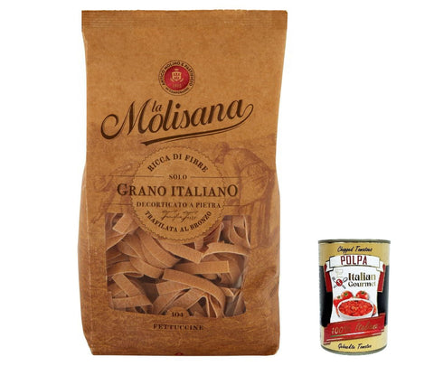 Italian Gourmet E.R. Nudeln & Pasta 12x Pasta La Molisana Fettuccine n. 104 Integrale Vollkornnudeln Kurze Nudeln, NUR italienischer Weizen - 500g + Italian Gourmet P0lpa 400g 8004690107300