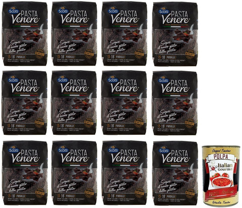 Italian Gourmet E.R. Nudeln & Pasta 12x Riso Scotti Pasta Venere Fusilli,Pasta aus Hartweizengrieß und Schwarzem Venere-Vollkornreismehl,Packung mit 400g + Italian Gourmet Polpa di Pomodoro 400g Dose 8001860184833