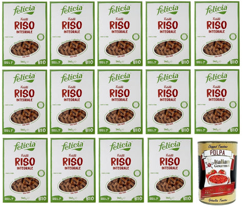Italian Gourmet E.R. Nudeln & Pasta 14x Felicia Fusilli di Riso Integrale,Pasta mit 100 % braunem Reis aus der italienischen Lieferkette,Bio und Natürlich Glutenfrei,Packung mit 340g + Italian Gourmet Polpa di Pomodoro 400g Dose 8032804435643