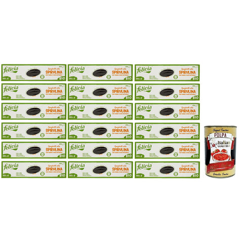 Felicia Spaghetti alla Spirulina, Nudeln mit Braunem Reismehl, Pasta mit Bio - Apulia - Kundi - Spirulina, Glutenfrei, Packung mit 18x 250g inkl. Italian Gourmet Polpa di Pomodoro 400g Dose Original italienisch