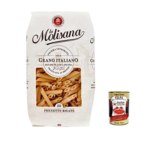 La Molisana Pennette Rigate N. 22 Pasta Lenta Lavorazione Teigwaren aus Hartweizengrieß Bronze - Zeichnung 20x 500g inkl. Italian Gourmet Polpa 400g Original italienisch