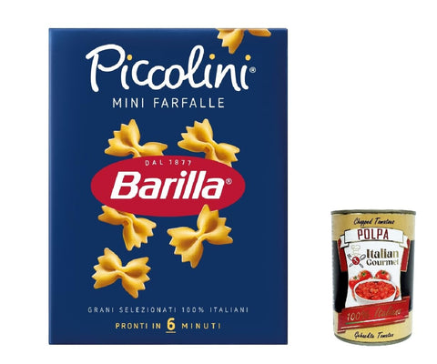 Italian Gourmet E.R. Nudeln & Pasta 20x Pasta Barilla Mini Farfalle, 100% italienisch Nudeln 500 g pack + Italian Gourmet polpa 400g 8076809523820