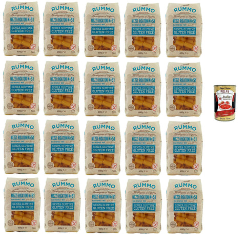 Italian Gourmet E.R. Nudeln & Pasta 20x Rummo Pasta Mezzi rigatoni n. 51 senza Glutine, gluten free, 100% italienische Pasta nudeln glutenfrei 400g + Italian Gourmet polpa 400g 8008343880510