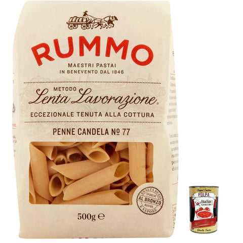 Rummo Penne candela N. 77 Hartweizengrieß Pasta Italienische Nudeln Packung 20x 500g inkl. Italian Gourmet Polpa di Pomodoro 400g Dose Original italienisch