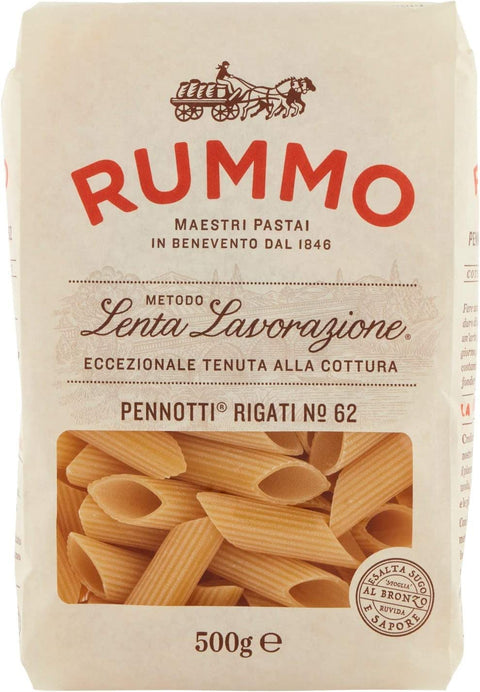 Rummo Pennoni rigati N. 62 Hartweizengrieß Pasta Italienische Nudeln 500g Packung 20x Original italienisch inkl. Italian Gourmet Polpa di Pomodoro 400g Dose
