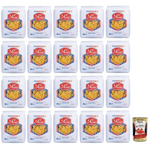 Russo Penne Piccole N°12 Hartweizengrieß Pasta,100% Italienischer Weizen,500g-Packung 20x Original italienisch inkl. Italian Gourmet Polpa di Pomodoro 400g Dose