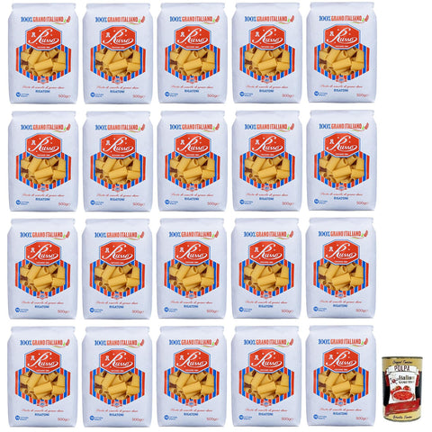 Russo Rigatoni N°126 Hartweizengrieß Pasta,100% Italienischer Weizen,500g-Packung 20x Original italienisch inkl. Italian Gourmet Polpa di Pomodoro 400g Dose