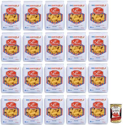 Russo Rigatoni N°126 Hartweizengrieß Pasta,100% Italienischer Weizen,500g-Packung 20x Original italienisch inkl. Italian Gourmet Polpa di Pomodoro 400g Dose