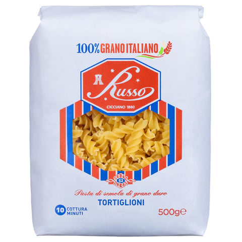 Russo Tortiglioni N°52 Hartweizengrieß Pasta, 100% Italienischer Weizen, Packung 20x500g Original italienisch