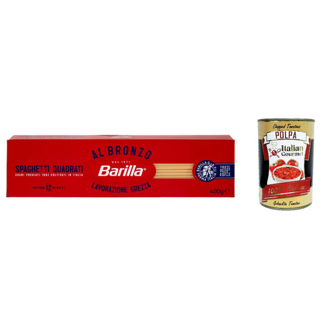 Barilla Spaghetti Quadrati al Bronzo Bronze Gezogene Pasta Rohe Verarbeitungsmethode 20x 400g inkl. Italian Gourmet polpa 400g Original italienisch