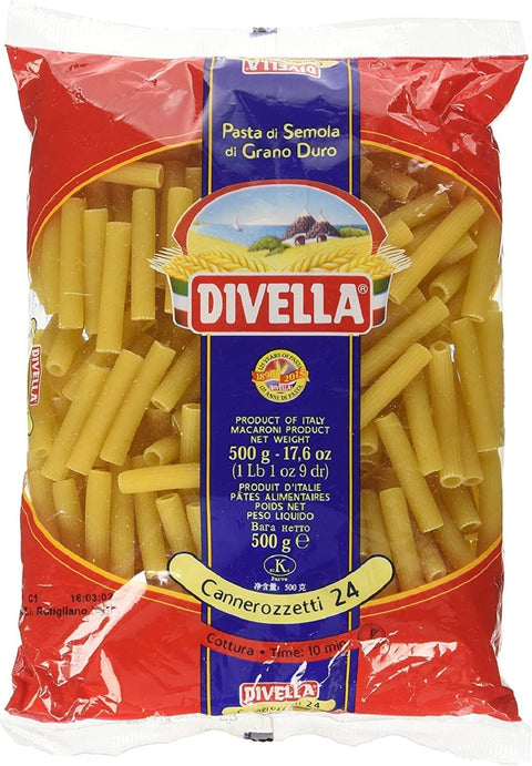 Italian Gourmet E.R. Nudeln & Pasta 24x Divella Cannerozzetti N. 24 Hartweizengrieß Pasta Italienische Nudeln 500g Packung + Italian Gourmet Polpa di Pomodoro 400g Dose 8005121000245