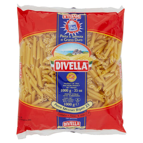 Divella Penne Mezzani Rigate N. 23 Hartweizengrieß Pasta Italienische Nudeln 500g Packung 24x Original italienisch inkl. Italian Gourmet Polpa di Pomodoro 400g Dose