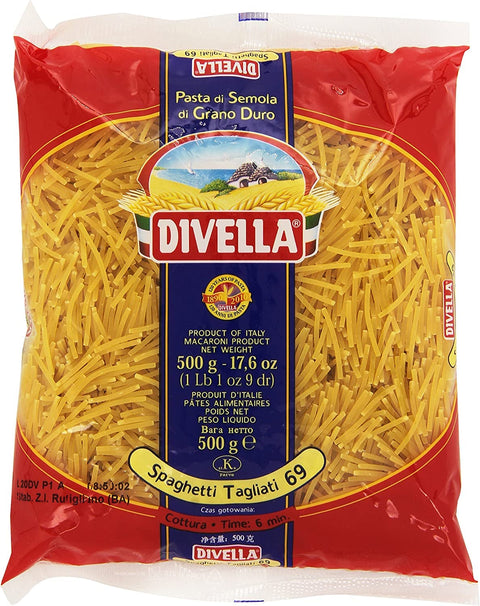 Italian Gourmet E.R. Nudeln & Pasta 24x Divella Spaghetti Tagliati N. 69 Hartweizengrieß Pasta Italienische Nudeln 500g Packung + Italian Gourmet Polpa di Pomodoro 400g Dose 8005121000696