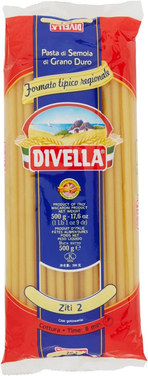 Italian Gourmet E.R. Nudeln & Pasta 24x Divella Ziti N. 2 Hartweizengrieß Pasta Italienische Nudeln 500g Packung + Italian Gourmet Polpa di Pomodoro 400g Dose 8005121000023