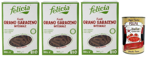 Italian Gourmet E.R. Nudeln & Pasta 3x Felicia Fusilli di Grano Saraceno Integrale,Pasta mit 100% Bio-Buchweizen,Bio und Natürlich Glutenfrei,Packung mit 340g + Italian Gourmet Polpa di Pomodoro 400g Dose 8032804432017