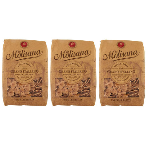 La Molisana Pasta Integrale Farfalle Rigate n°66 Vollkornnudeln Vollkornpasta, 100% italienischer Weizen 3x500g Original italienisch