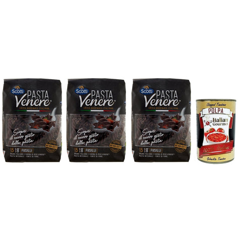Scotti Riso Pasta Venere Fusilli, Pasta aus Hartweizengrieß und Schwarzem Venere Vollkornreismehl 3x400g Original italienisch